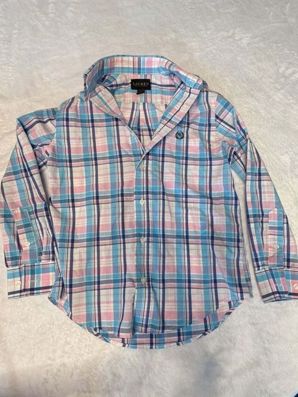 Lauren Ralph Lauren Button Down Plaid Shirt Size 8 Pink Blue
